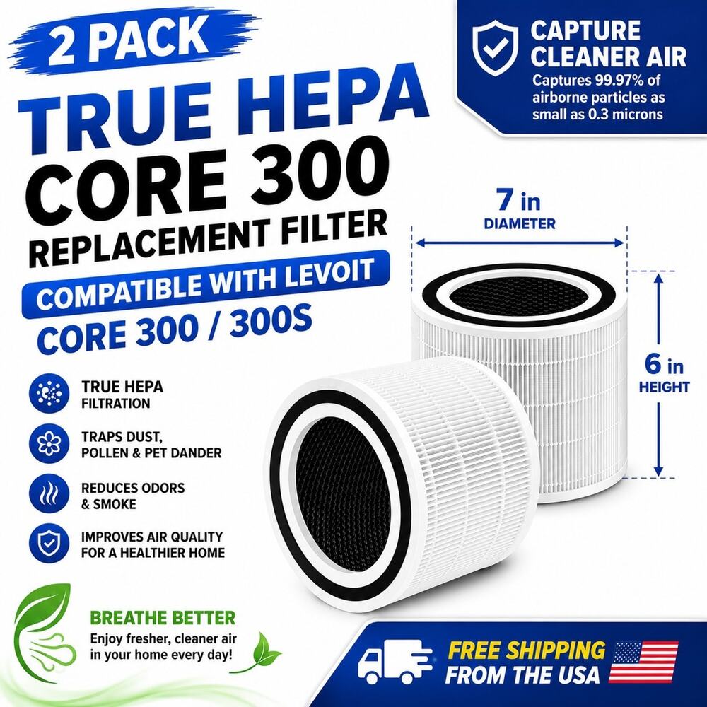 2 PC HEPA Core 300 Replacement Filter for LEVOIT Core 300 Core 300S Air Purifier